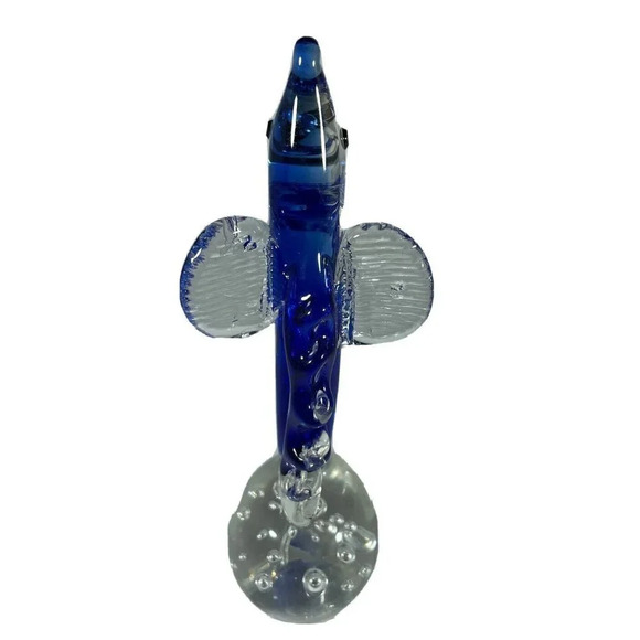 Hand Blown Art Glass Seahorse Bubble Ball Cobalt Blue Clear Nautical Paperweight - Picture 2 of 4